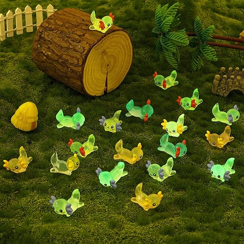 Miniatura 6 de Wedding Pails 80 piezas de mini ajolote luminoso, figuras de animales en miniatura que brillan en la oscuridad, adorno de resina para jardín de
