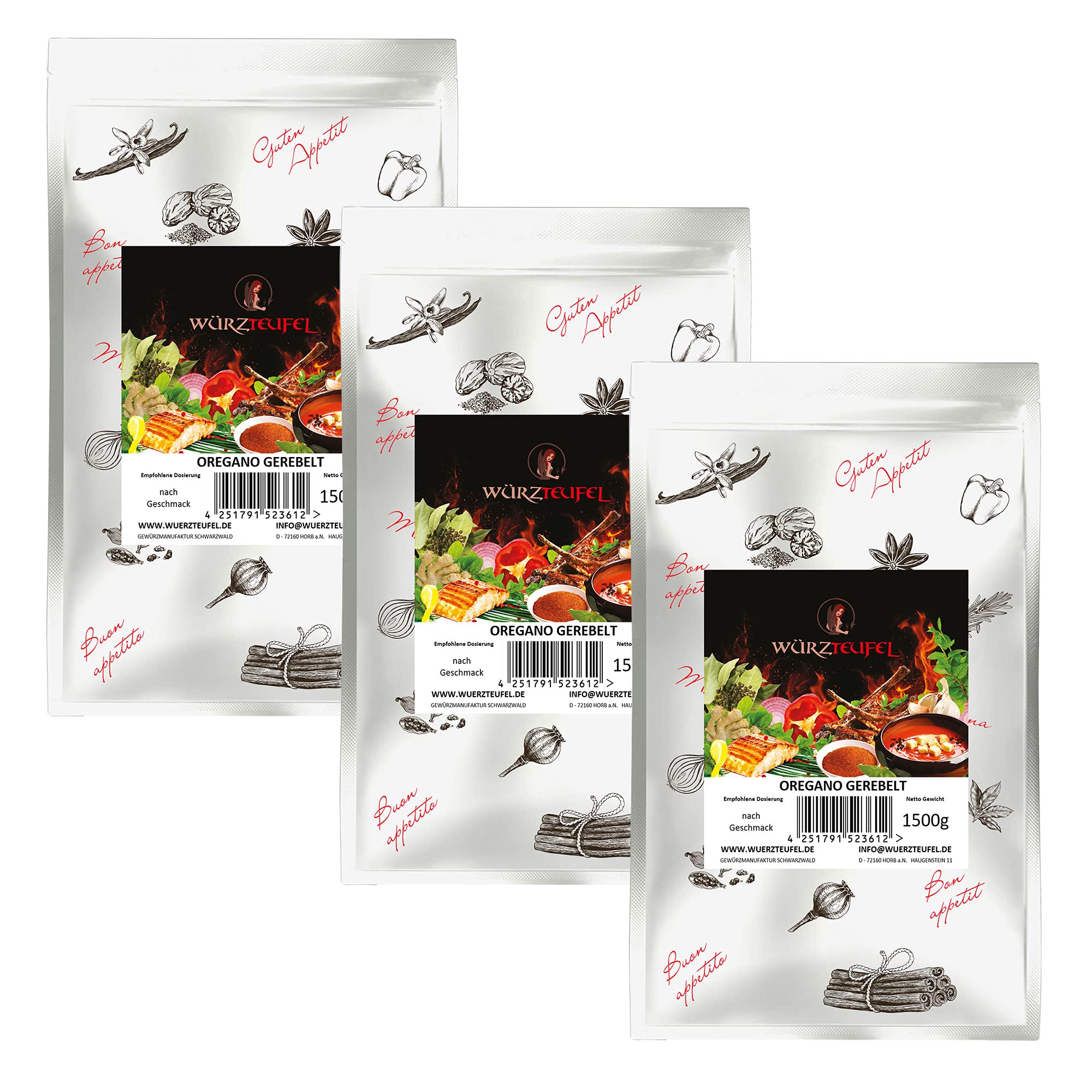 Feuilles d'origan brutes - Feuilles d'origan réduites - Qualité supérieure - En provenance de Grèce - 3 sachets XL de 1500 g (4,5 kg)