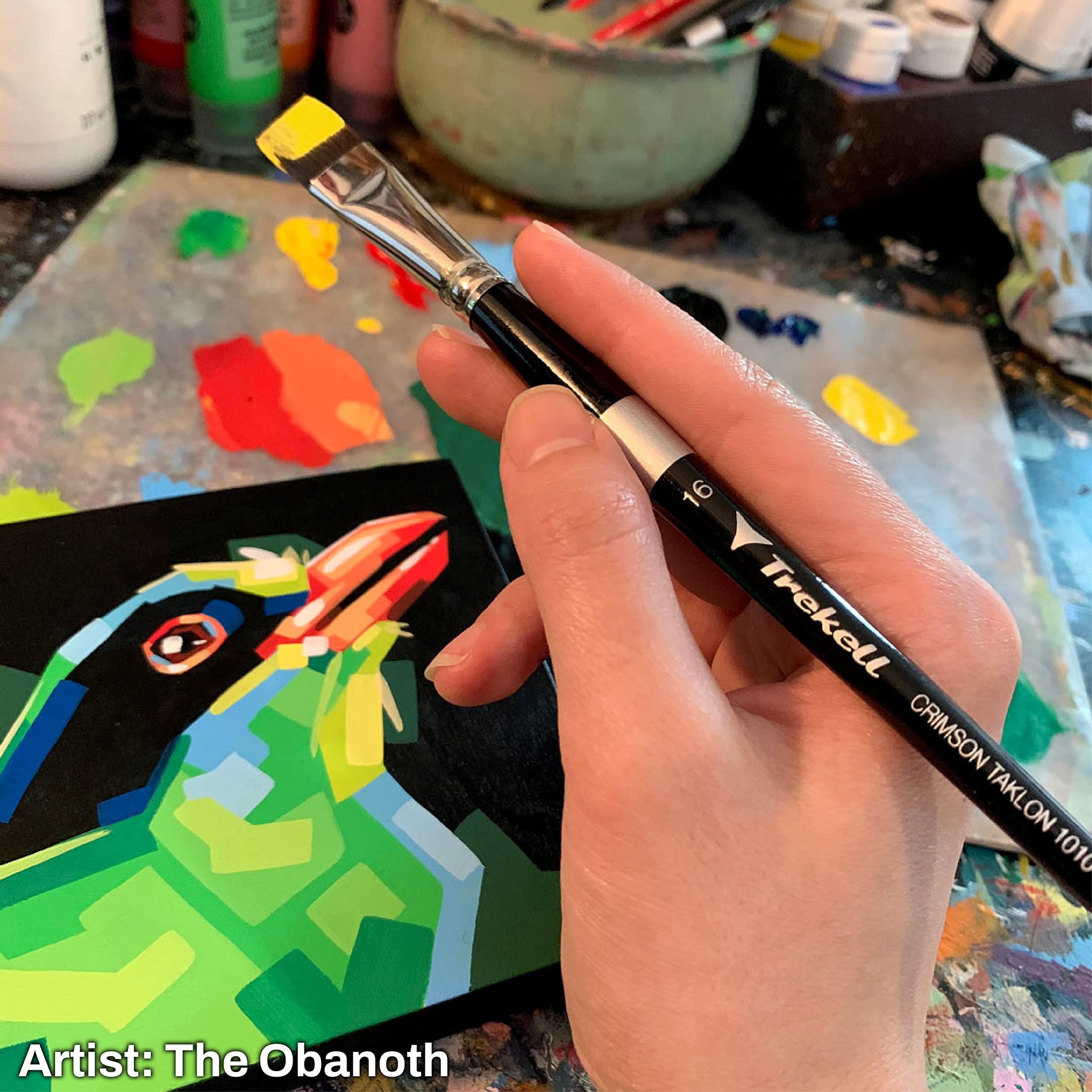 Trekell Crimson Taklon Acryl-Pinsel-Set, verschiedene professionelle Pinsel für Ölfarbe, Aquarell und Gouache, 15,2 cm Pinselgriffe, 6-teiliges Set