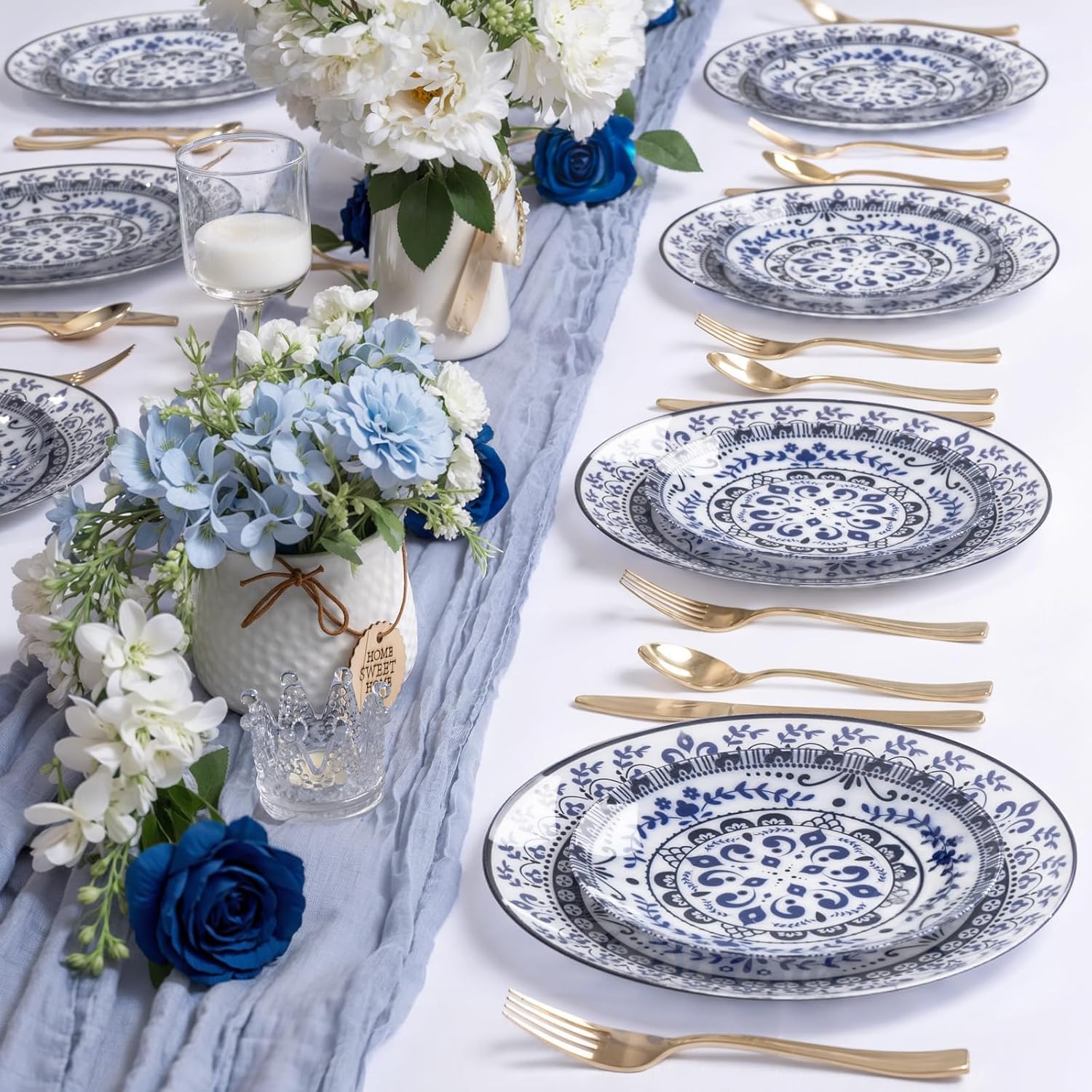 Hioasis 60pcs Blue Plastic Plates Set - Floral Blue & White Porcelain Design, 10.25" Dinner & 7.5" Dessert Plates Disposable for Wedding (Dishwasher Safe, Traditional Style) - Image 8