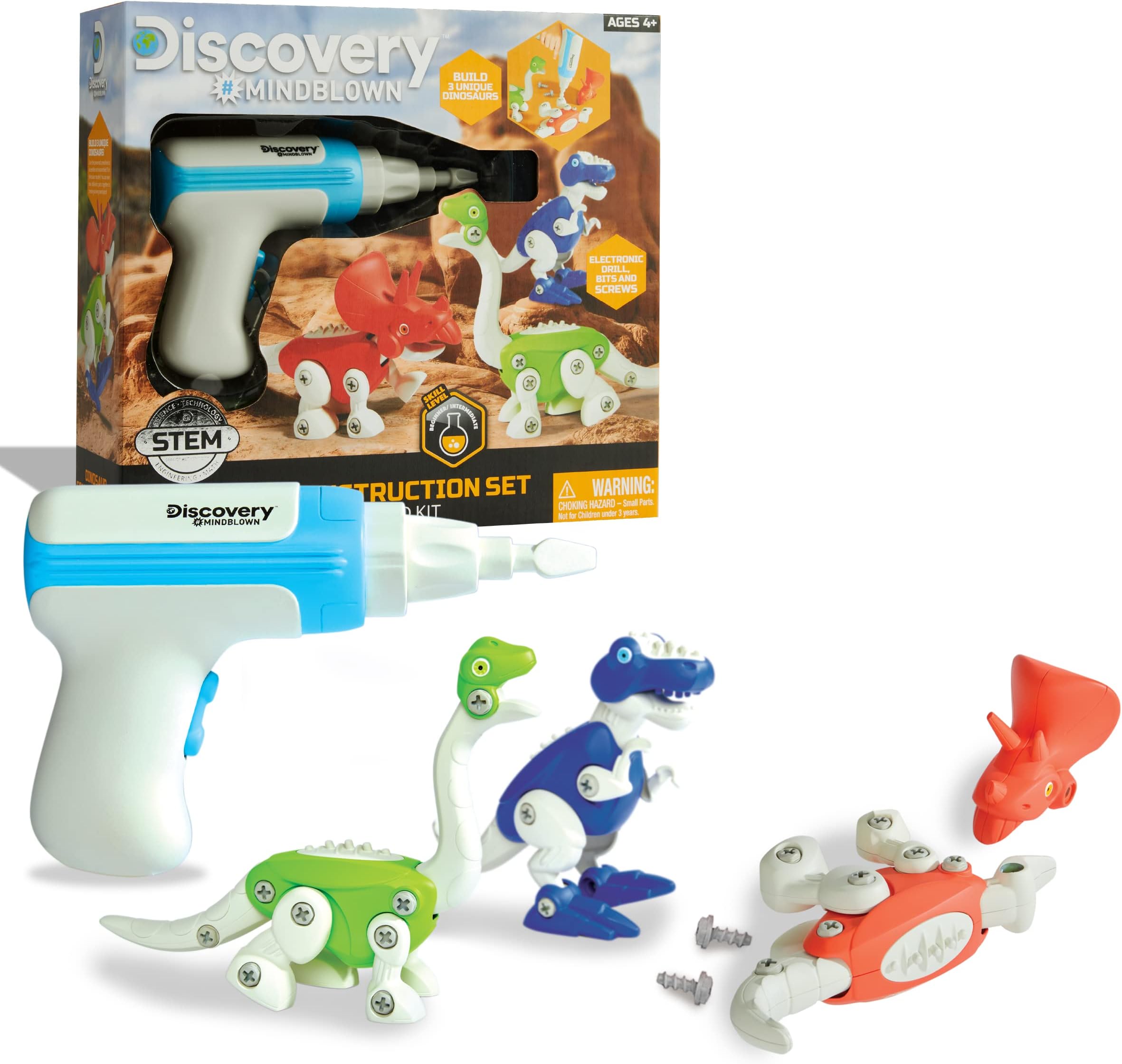 Discovery™ Dinosaur Construction Set, 90-Piece Action Model Build Kit, Kid-Safe Electronic Tools & Screws, Create T-Rex Triceratops, Prehistoric Monster Learning STEM Toy for Paleontologists