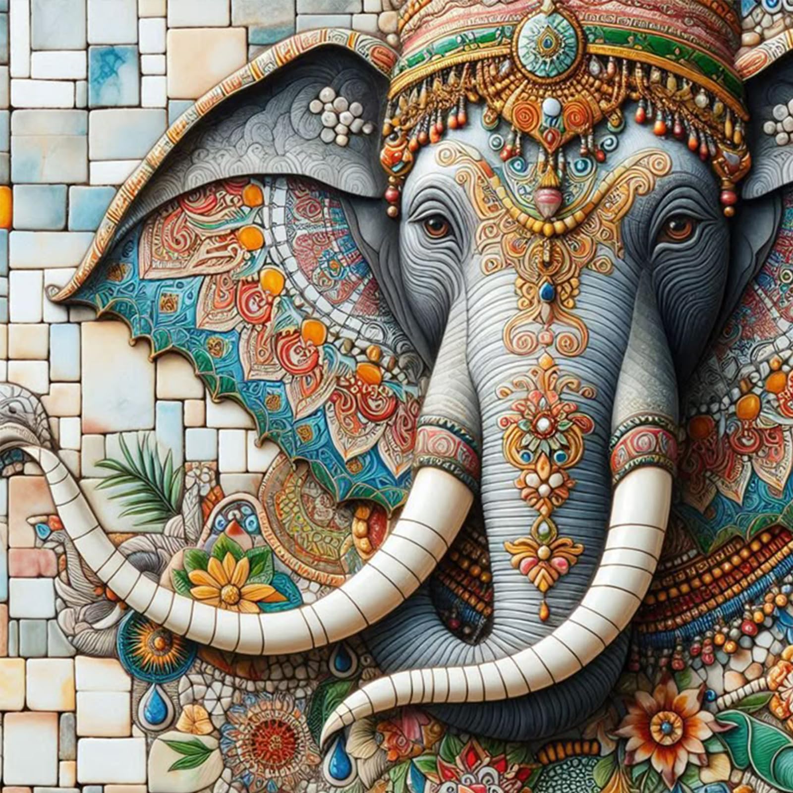 Poetrydraw Colorful Elephant 5D Round Drill Diamond Art Kit 15.75X15.75 In Diy Wall Decor For Adults & Beginners