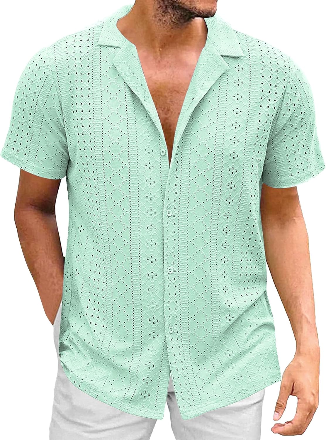 Men Classic Diamond Cardigan Shirts Notched Lapel Urban Style Street T Shirt Summer Button Casual Beach Tops