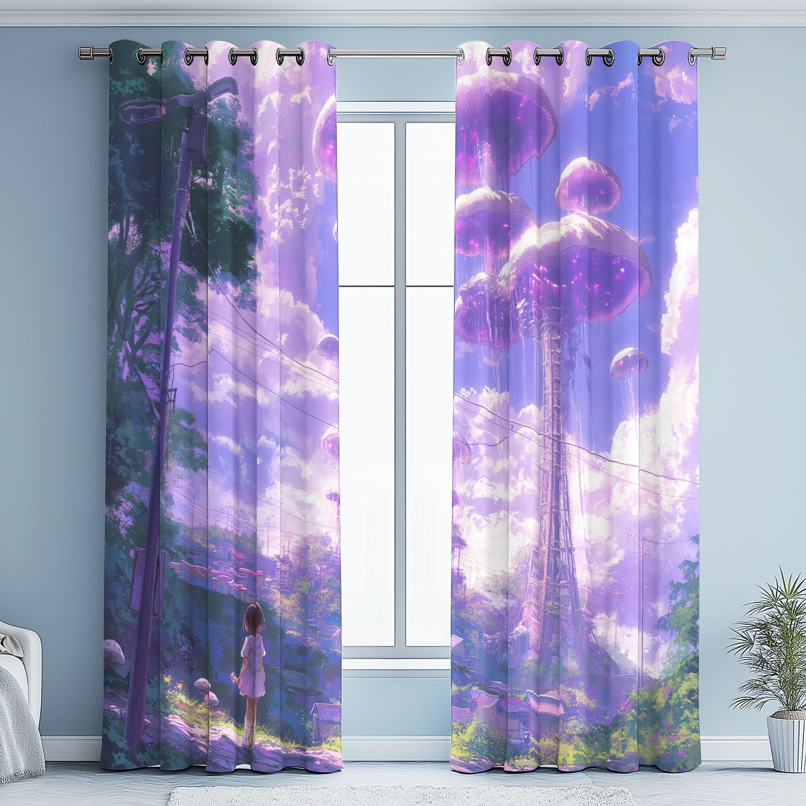 Rideaux Occultant À Oeillets Méduse Violet Lot De 2 Fantaisie Nuage Rideau Thermiques Anti Froid Enfant Fille Rideau Opaque 140x145 cm pour Chambre Salon Chambre Bebe