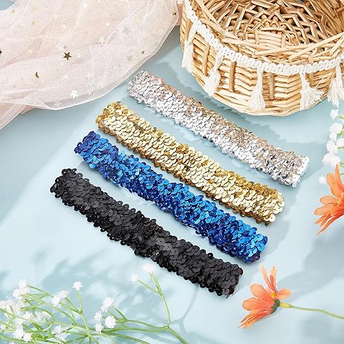 Miniatura 4 de GORGECRAFT 12 diademas de lentejuelas elásticas con purpurina elástica con purpurina a la moda, juego de accesorios para mujeres, deportes, bailes,