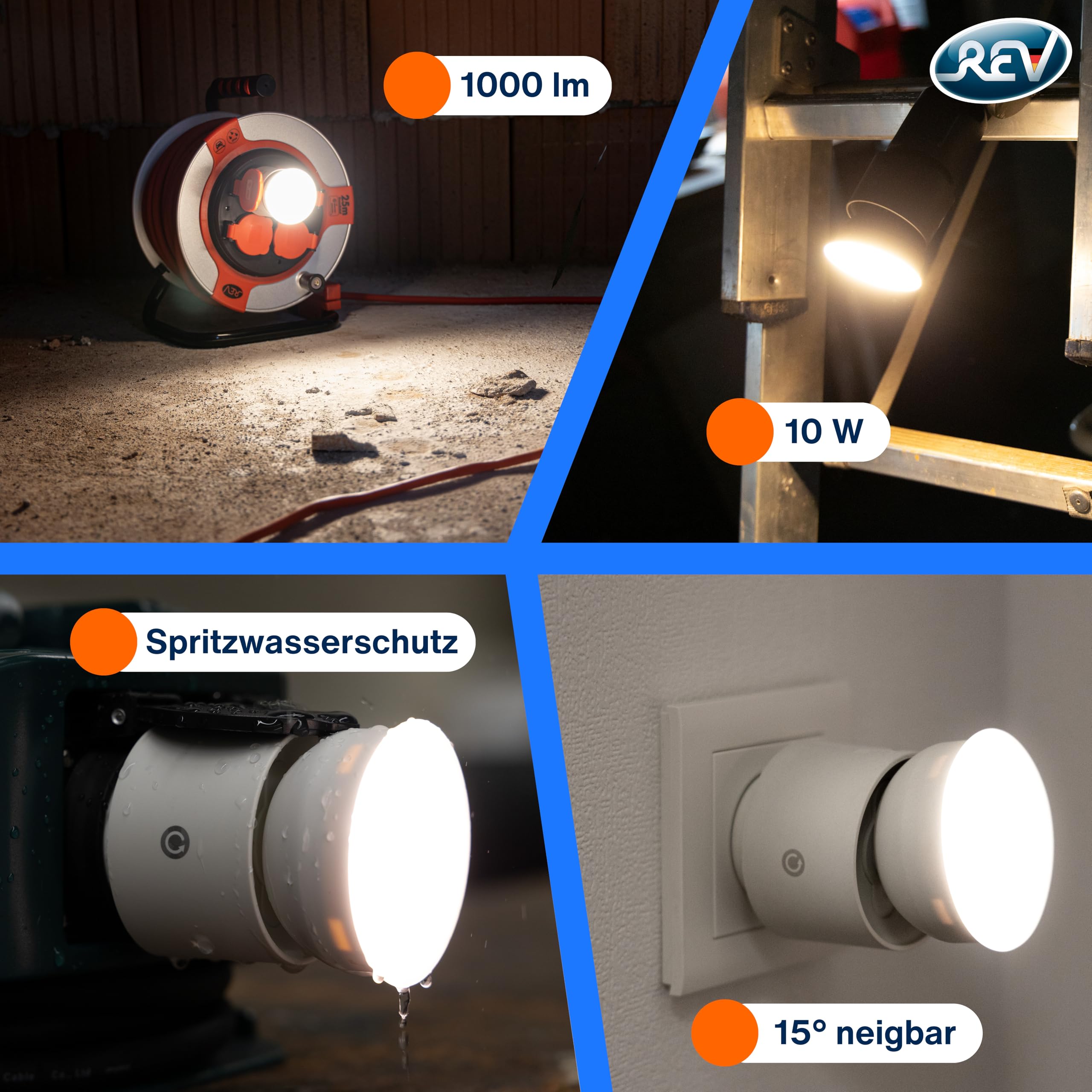 REV Lampa z gniazdkiem elektrycznym, 4-stopniowe ściemnianie, 10 W, 850 lm, 3000 K, lampa wtykowa do wtyku do gniazd, przedłużacz i gniazda wielokrotne, biała