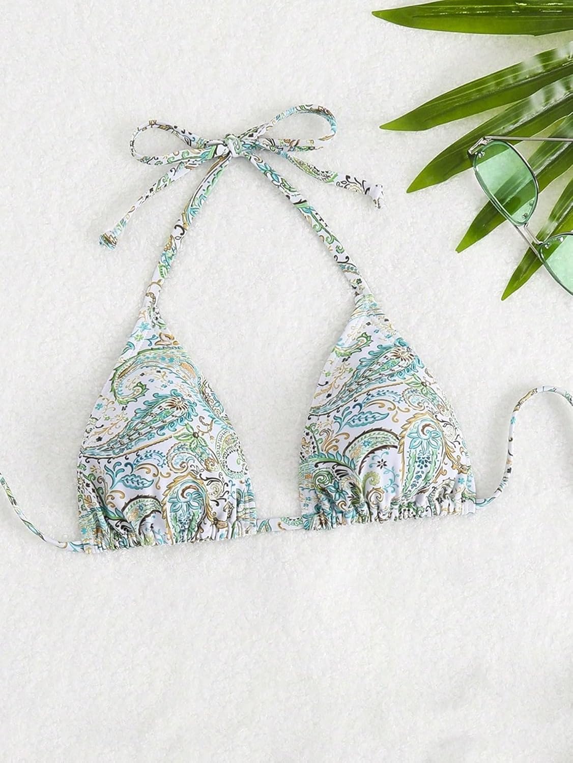 Milumia Women's Floral Print Triangle Bikini Top Boho Halter String Bathing Suit Tops - Image 2