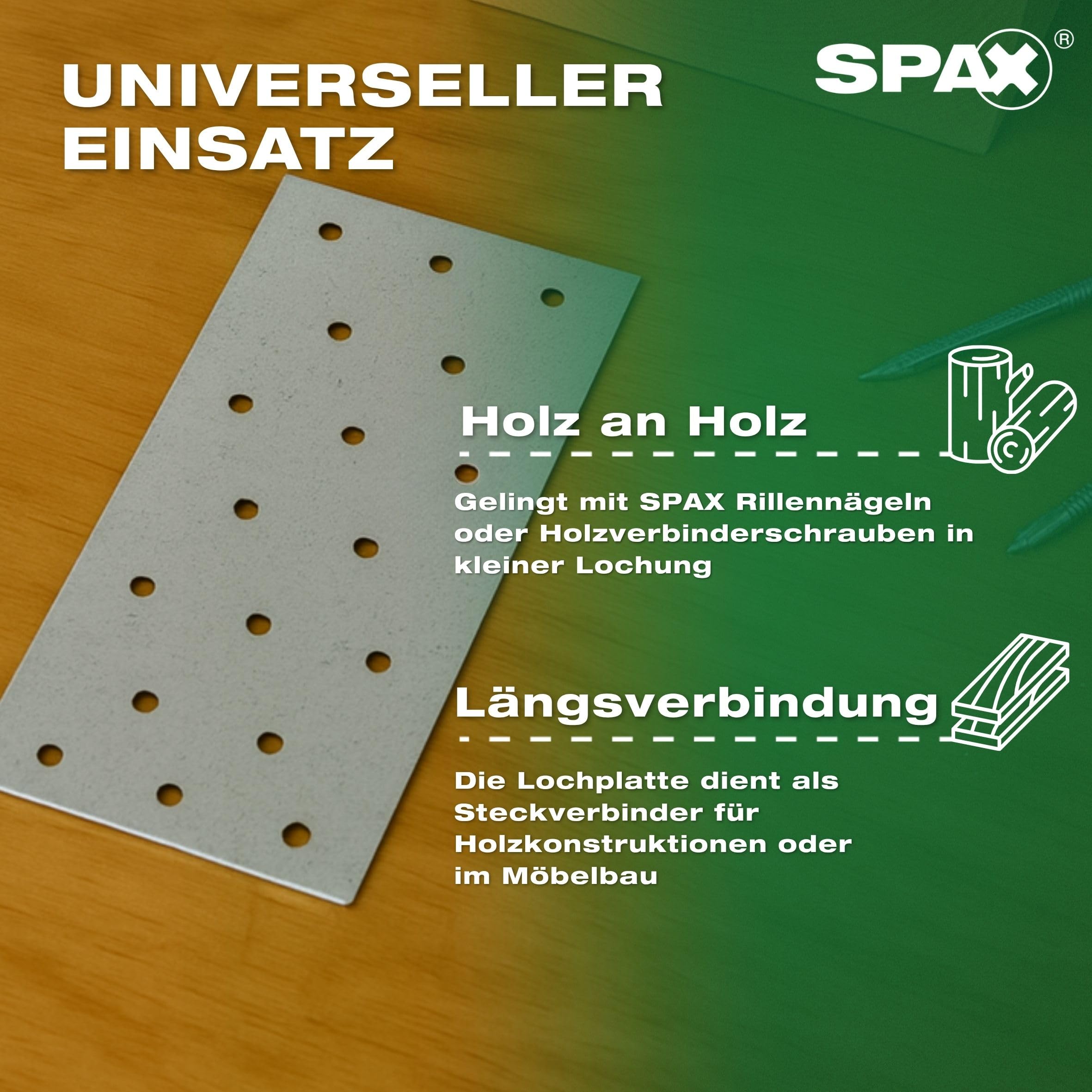 SPAX Lochplatte 40x120 mm, 1,5 mm Blechstärke, 200 Stk. - Verzinktes Stahlblech für Holzverbindungen - Made in Germany, SXNP15412