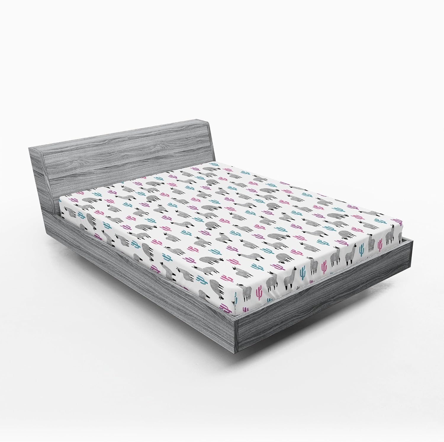 Ambesonne Exotic 2 Pack Fitted Sheet, Llamas and Colorful Cacti, Bed Cover All-Round Elastic Deep Pockets 2 Pieces, Package Contains 2 Queen Size Fitted Sheets, White