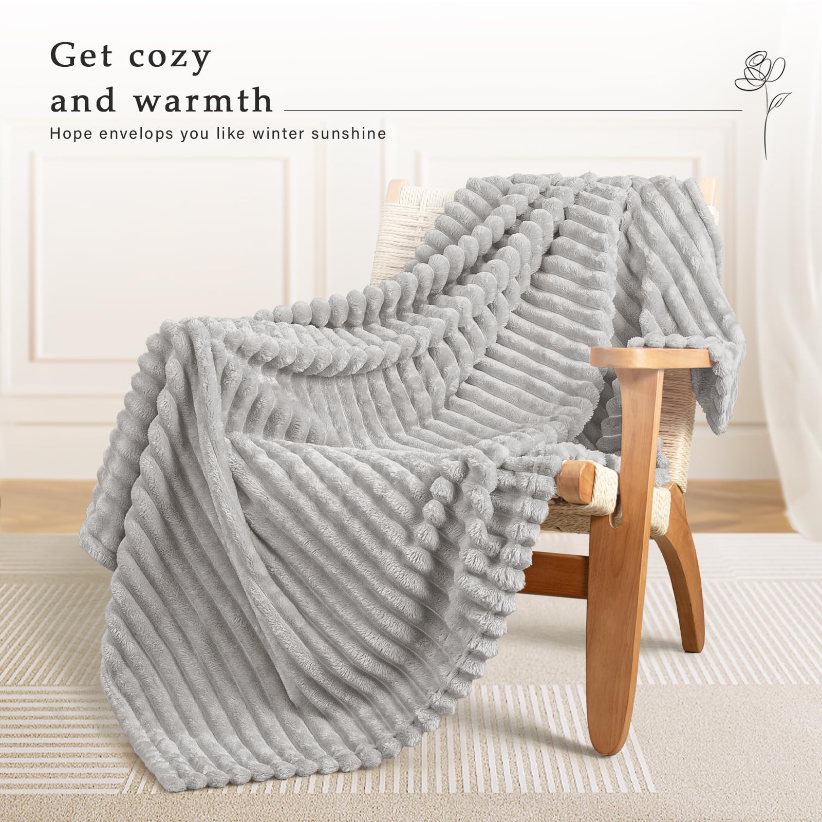 Exclusivo Mezcla Fleece Throw Blanket for Sofa Super Soft Striped Jacquard Bed Blanket - Image 2