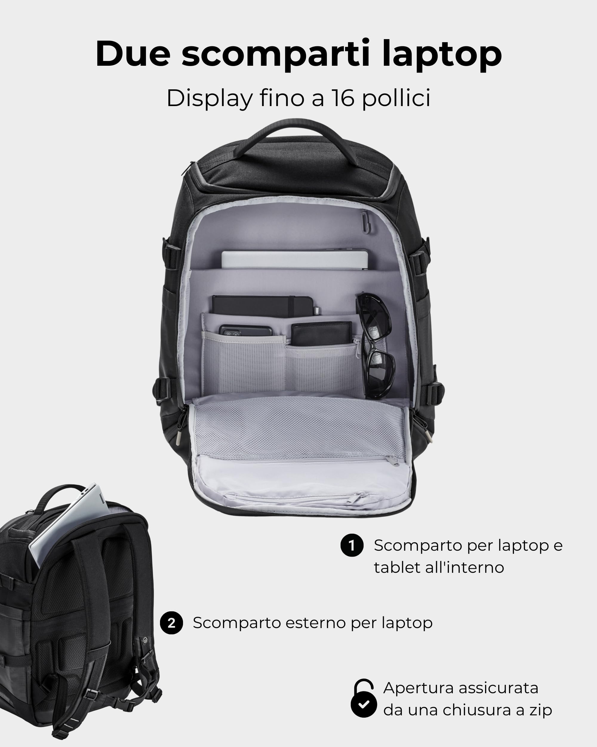Johnny Urban Zaino Uomo Donna Nero - Jack - Zainetto Porta PC Da Lavoro Università Travel - Zaino Da Giorno Con Molti Scomparti - Idrorepellente