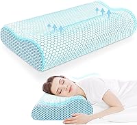 CloudBliss Ergonomic Memory Foam Neck Pillow for Pain Relief - Cervical Contour Support for Side, Back & Stomach Sleepers, Blue Standard