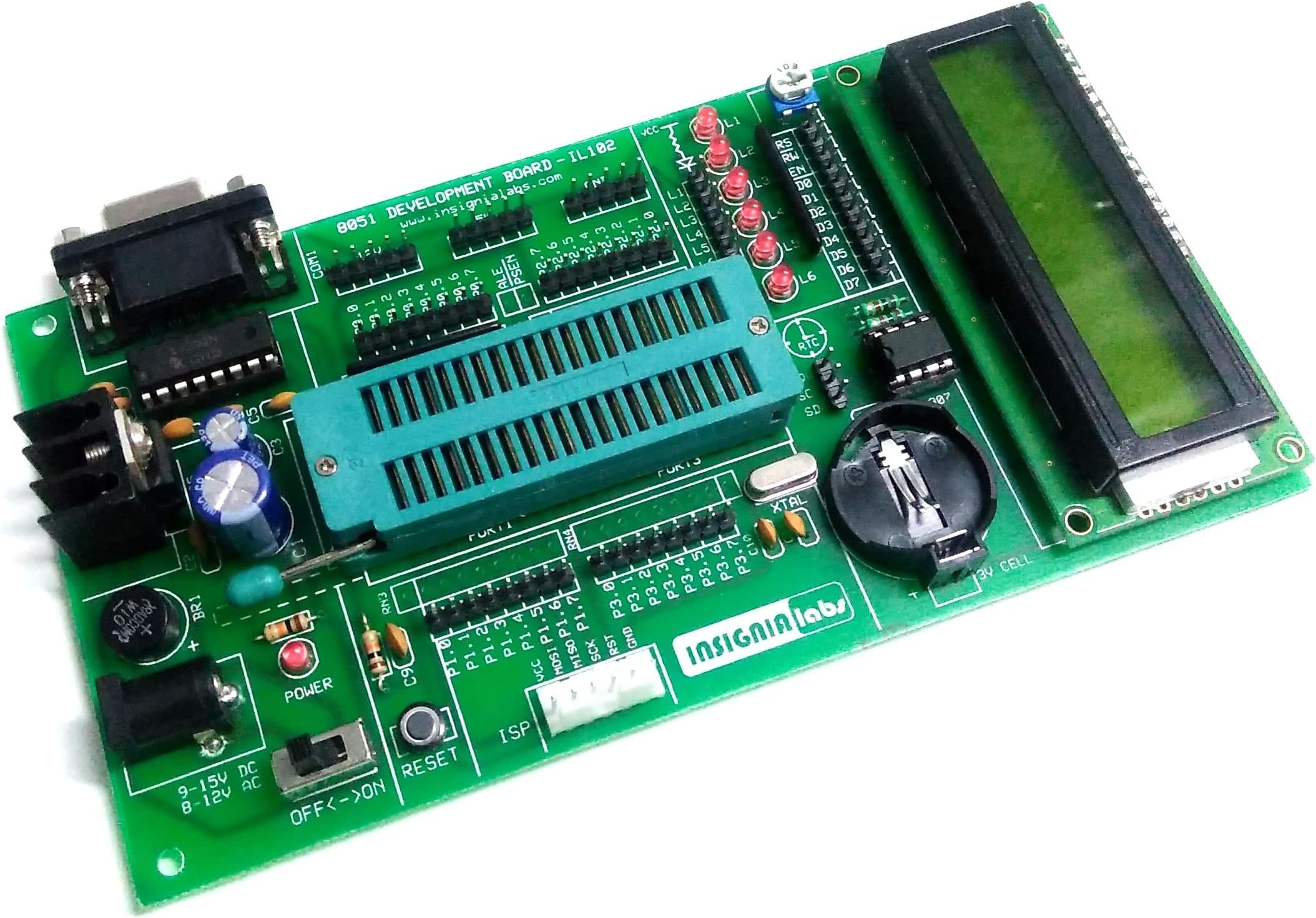ATMEL 8051 Project Development Board with ZIF Socket, 16x2 LCD, AT89S52, DS1307 Clock, MAX232 (Supports AT89SXX, P89V51RD2, SST89E516RD)