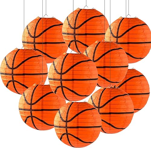 10 Piezas Linternas de Papel de Baloncesto Naranjas Decoraciones de 8 Pulgadas para Colgar del Techo Linternas de Baloncesto Linternas de Papel para