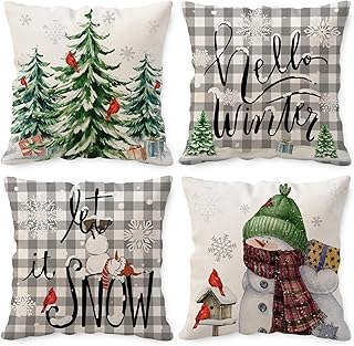 Winter Pillow Covers 18x18 Set of 4 Let It Snow Throw Pillow Covers Hell...