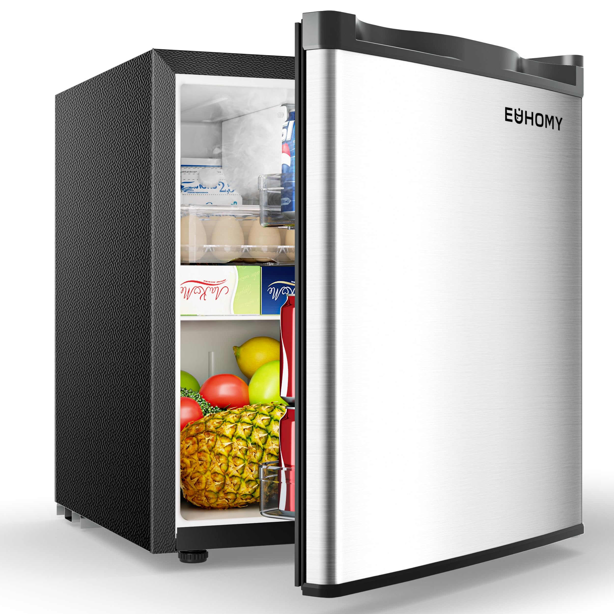 EUHOMY Mini Kühlschrank, 46L Kühlschrank klein, kleiner Kühlschrank mit umkehrbarer Tür, 7-Stufen Thermostat, 38dB Ultra-Leise, Energieeffizienter Kompaktkühlschrank für Schlafzimmer, Büro