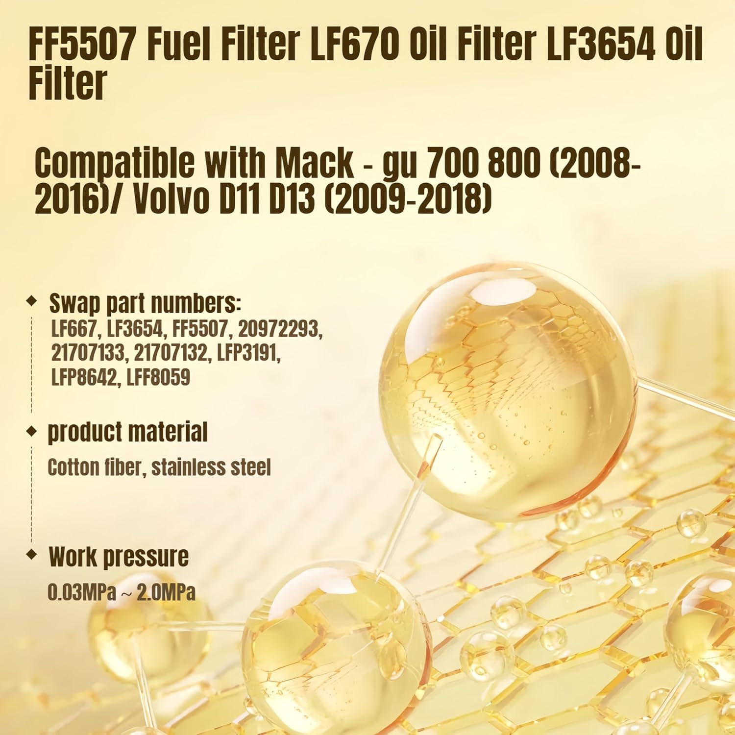 LF667(X2) LF3654 FF5507 Engine Maintenance Kit, for 2008-2016 Mack-Gu MP8 MP7 Engine, for 2009-2019 Volvo D11 D13 Engine.