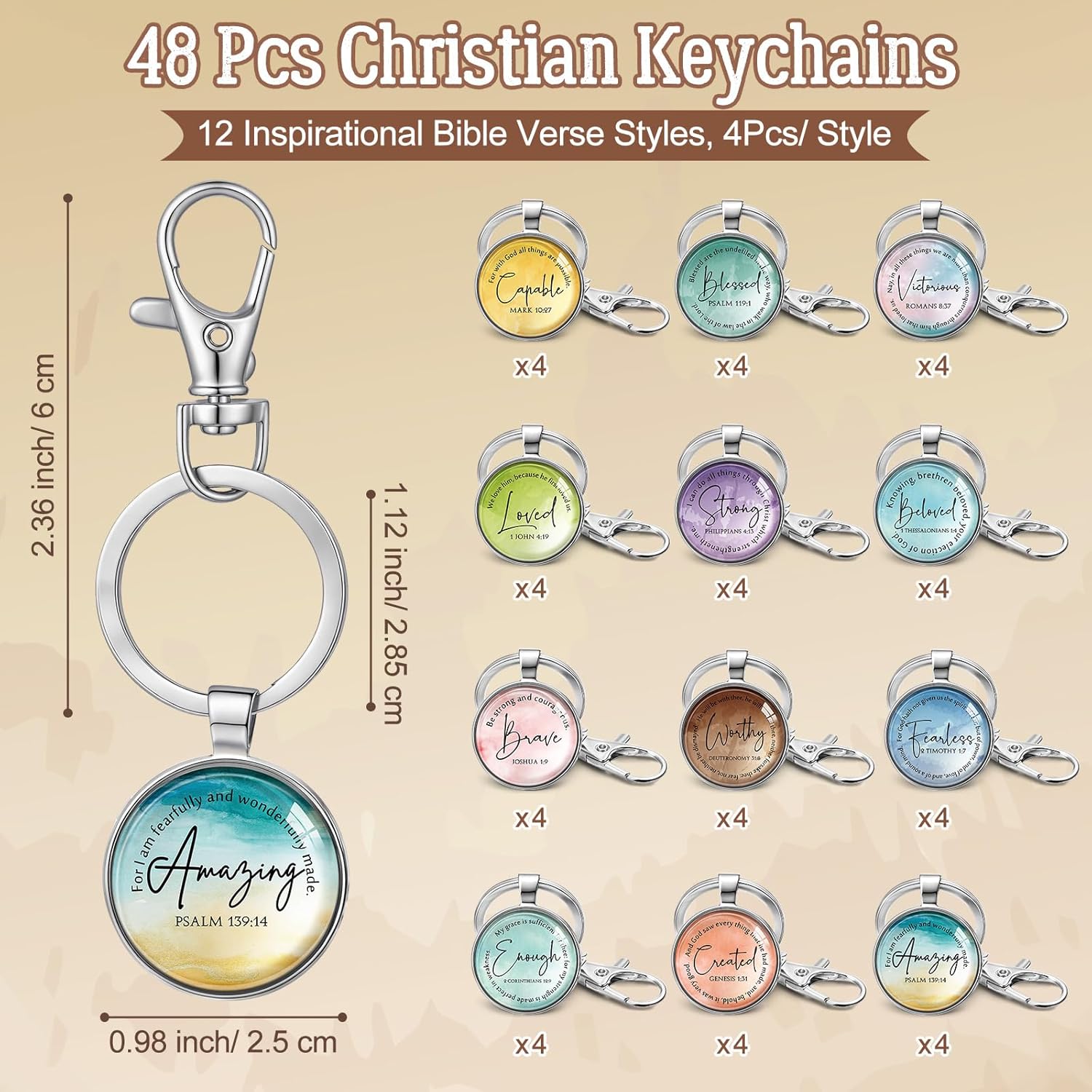 48 Pcs Christian Keychains Mini Bible Keychains with Verse Church Religious Keychain Gifts for Easter Party Favors (Classic) - Image 2