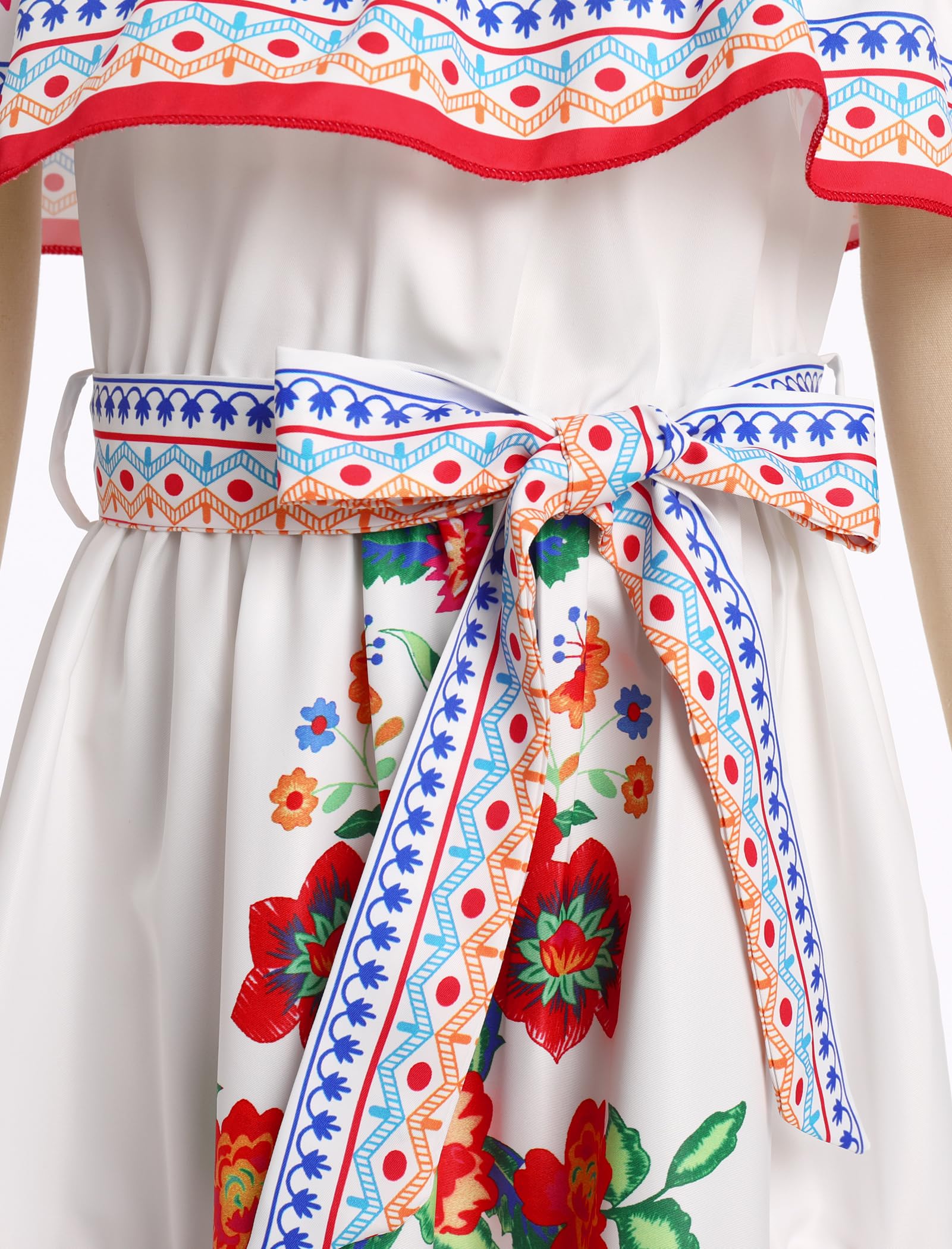 Vestido mexicano de verano para niña, bohemio, floral, vestido de drapeado, vestido tradicional cinco de mayo, fiesta, folklórico, bohemio, fiesta de cumpleaños, vestidos largos con cinturón