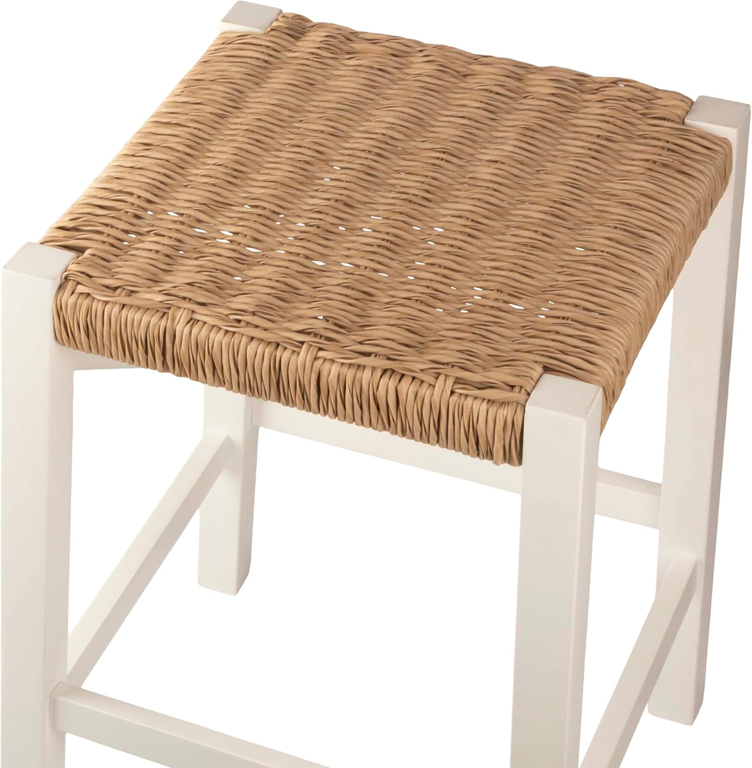 Alaterre Furniture Newport Kitchen Island Stool – 24” Counter Height Bar Stool with Handcrafted Woven Rope Seat – Modern Farmhouse Backless Stools for Kitchen, Bar or Dining Room (White)