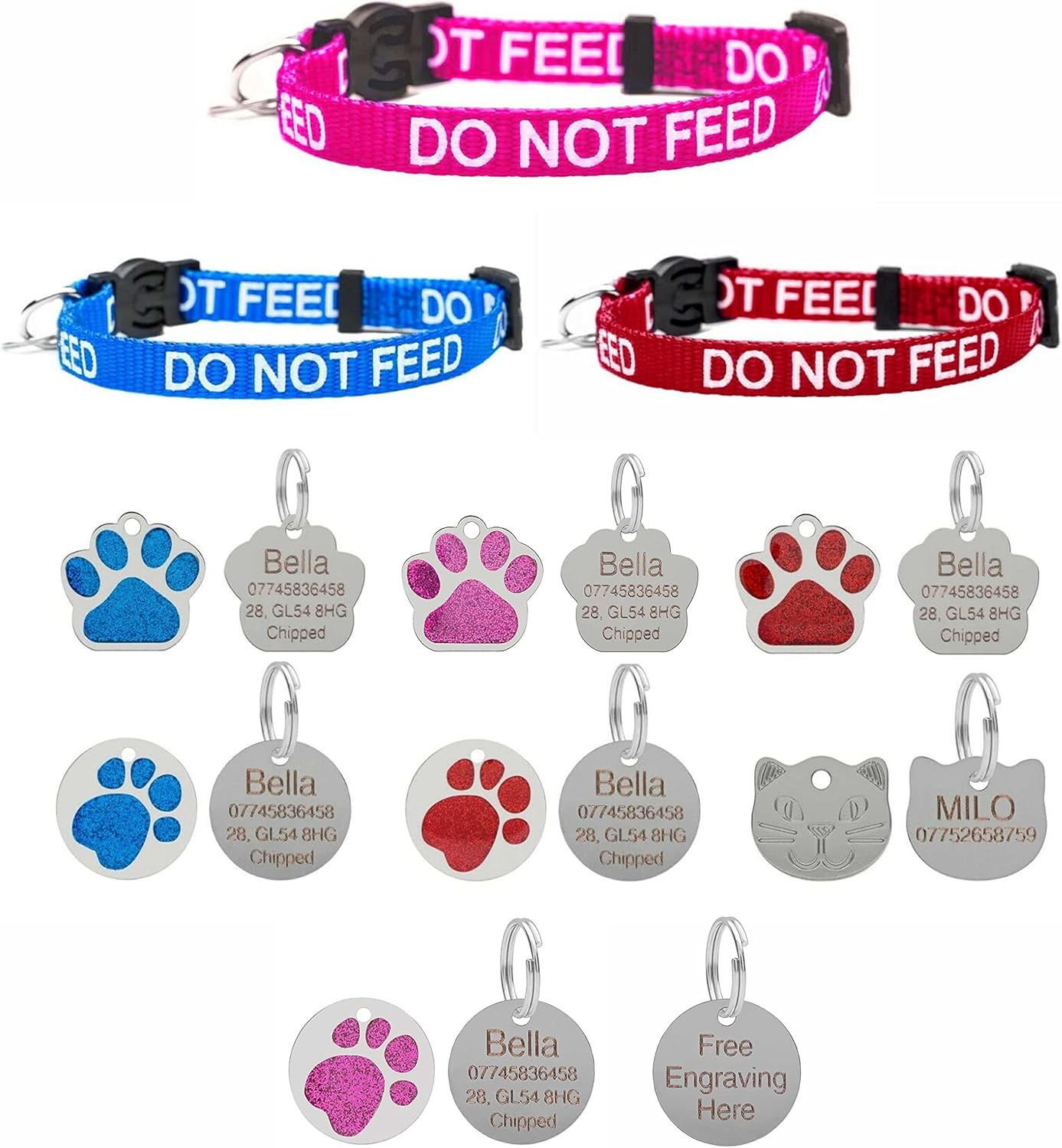 LARRYROO Cat Collar DO NOT FEED In Pink, Red Or Blue