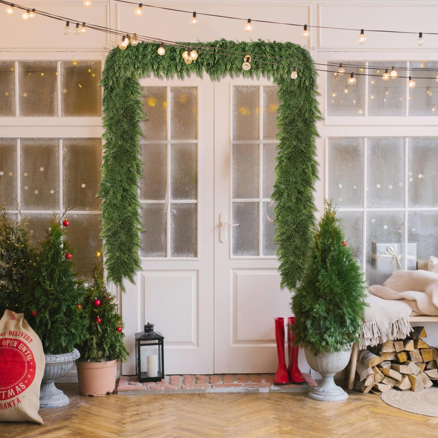 6ft Christmas Garland Realistic Soft and Thickness Green Faux Cedar Pine Garland Artificial Cedar Cypress Garland for Home Fireplace Wall Indoor Outdoor Holiday Party Home Decoration - Image 9