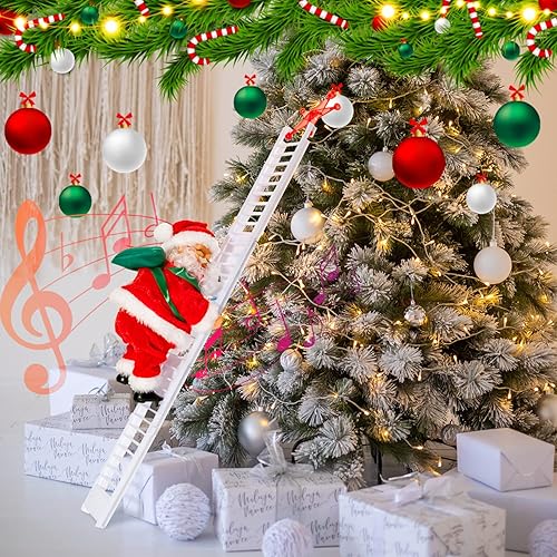 Miniatura 5 de Escalera eléctrica de escalada de Papá Noel con música que sube y baja  Decoraciones de Navidad adornos colgantes para el hogar, fiesta, pared,