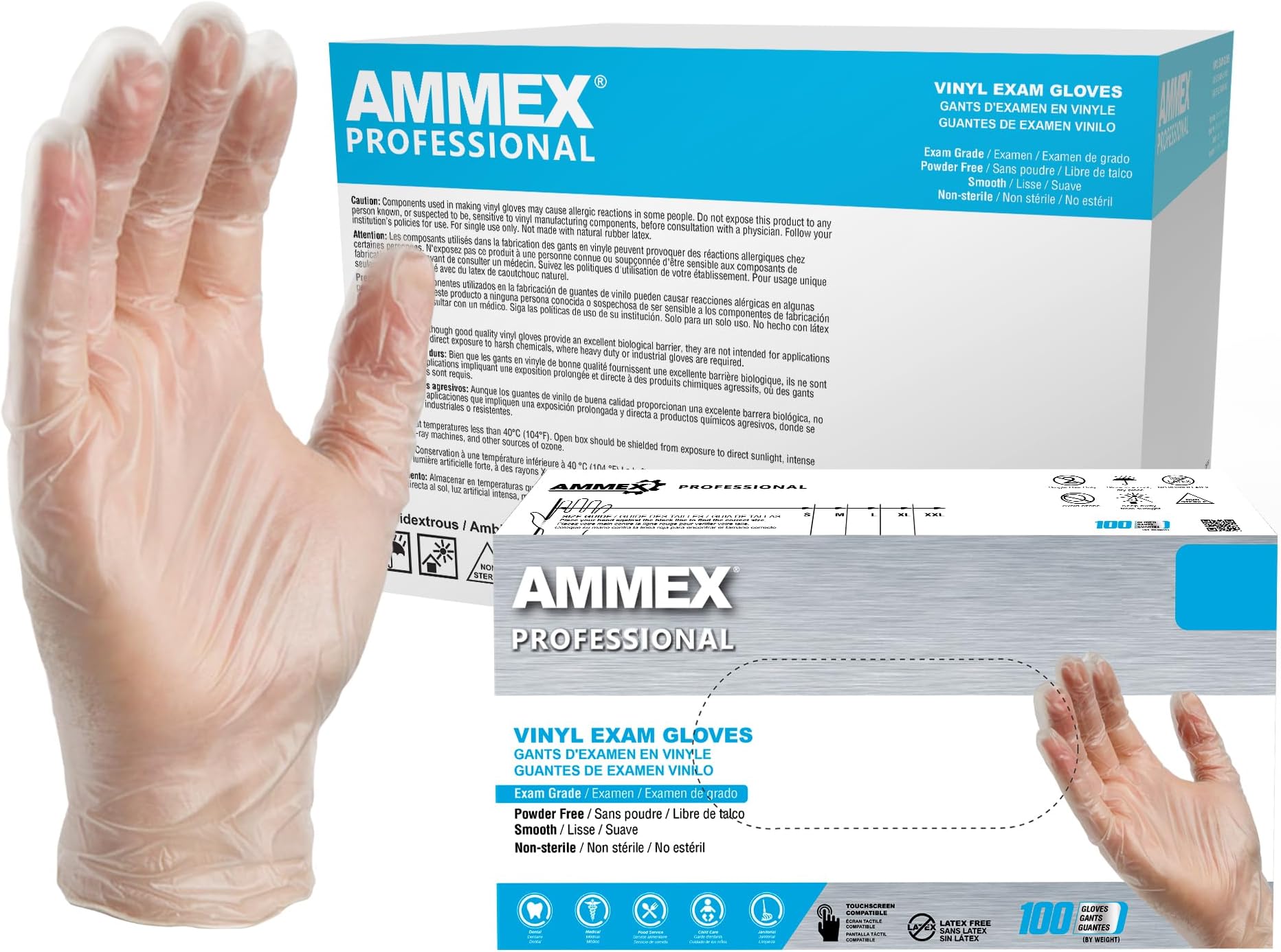 AMMEX Gloves, Disposable Latex Free Clear Vinyl Powder Free Exam Grade 3 Mil for Medical, Cleaning & Food Medium Case of 1000