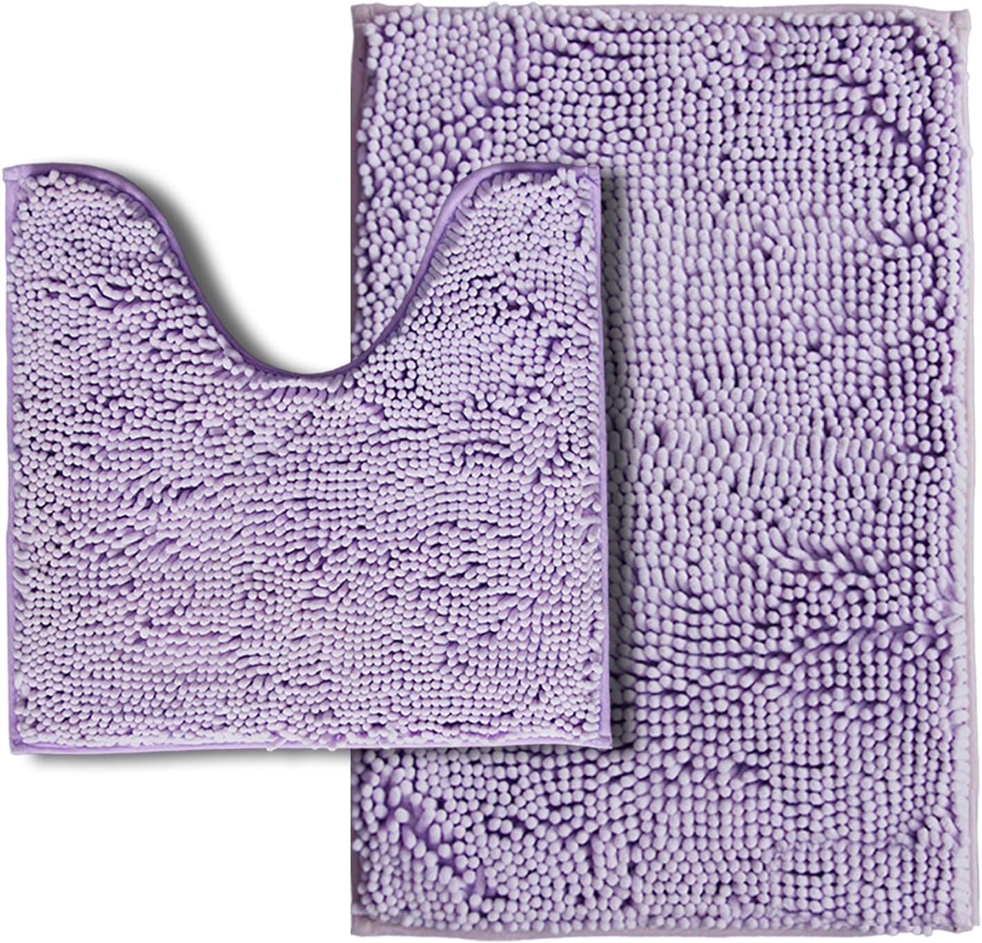 Bathroom Rugs Sets 2 Piece,Super Absorbent Soft,Thick,Machine Washable Chenille Bath Mat,Non Slip Toilet Floor Rug,Bath Mats for Bathroom,20x32 Plus 20x20 U Shape,Lavender Purple Lavender Purple 1'8" x 2'8" (20x32''+20x20''U shape)
