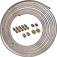 4LifetimeLines 3/16" x 25' Copper-Nickel Brake Line Kit - Corrosion-Proof, Easy Bend Inverted Flare Tubing Coil & Fittings