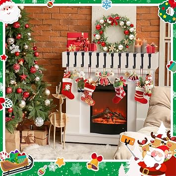 12 Pack Christmas Stockings Holder for Mantel, Christmas Fireplace Hanger Hooks, Non-Slip Stocking Hooks for Christmas Party Decorations (Black)
