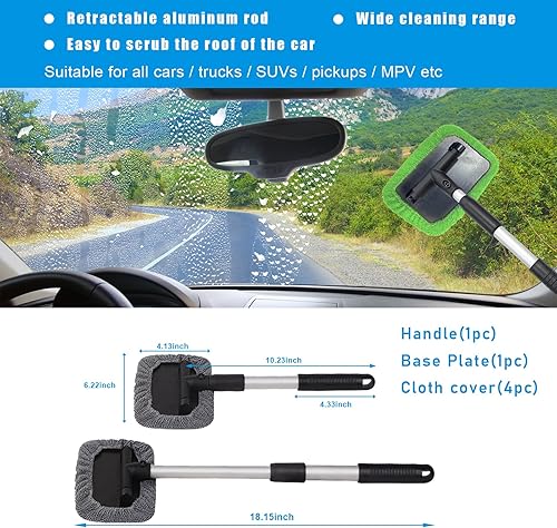 Miniatura 2 de Ziciner Limpiador de parabrisas de automóvil, limpiaparabrisas de microfibra con mango extensible de aluminio y 2 cabezales de almohadilla de tela