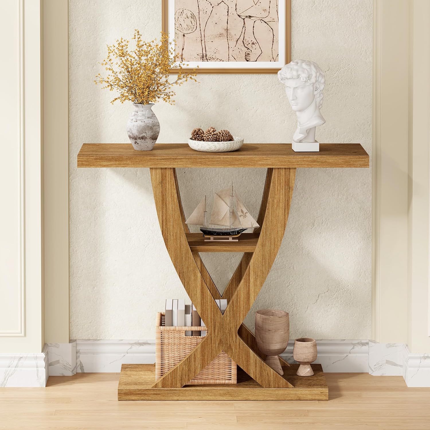 FAVOOSTY Entryway Table, 3 Tier Hallway Table, Console Tables for Living Room, Narrow Entrance Table with Storage, Sofa Table Behind Counch, Accent Table for Entry Foyer, Light Brown