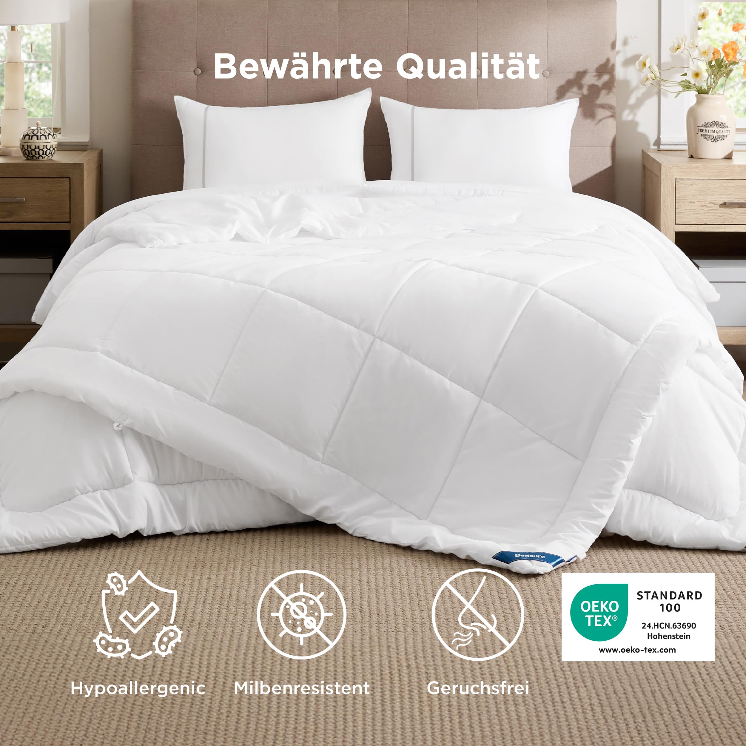 Bedsure Piumino Singolo 4 Stagioni 155x220cm - Piumone 2 in 1 Letto Matrimoniale 155 x 220, Trapunta Bianca in Microfibra Sintetica