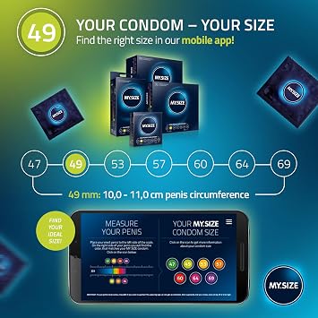 MY.SIZE Classic Condoms Size 2 I 49 mm Width I 10 Pieces Standard Pack I Premium Condoms Extra Thin I True to Touch Gossamer I Thin 0.07 mm wall Thickness I Vegan I for Men