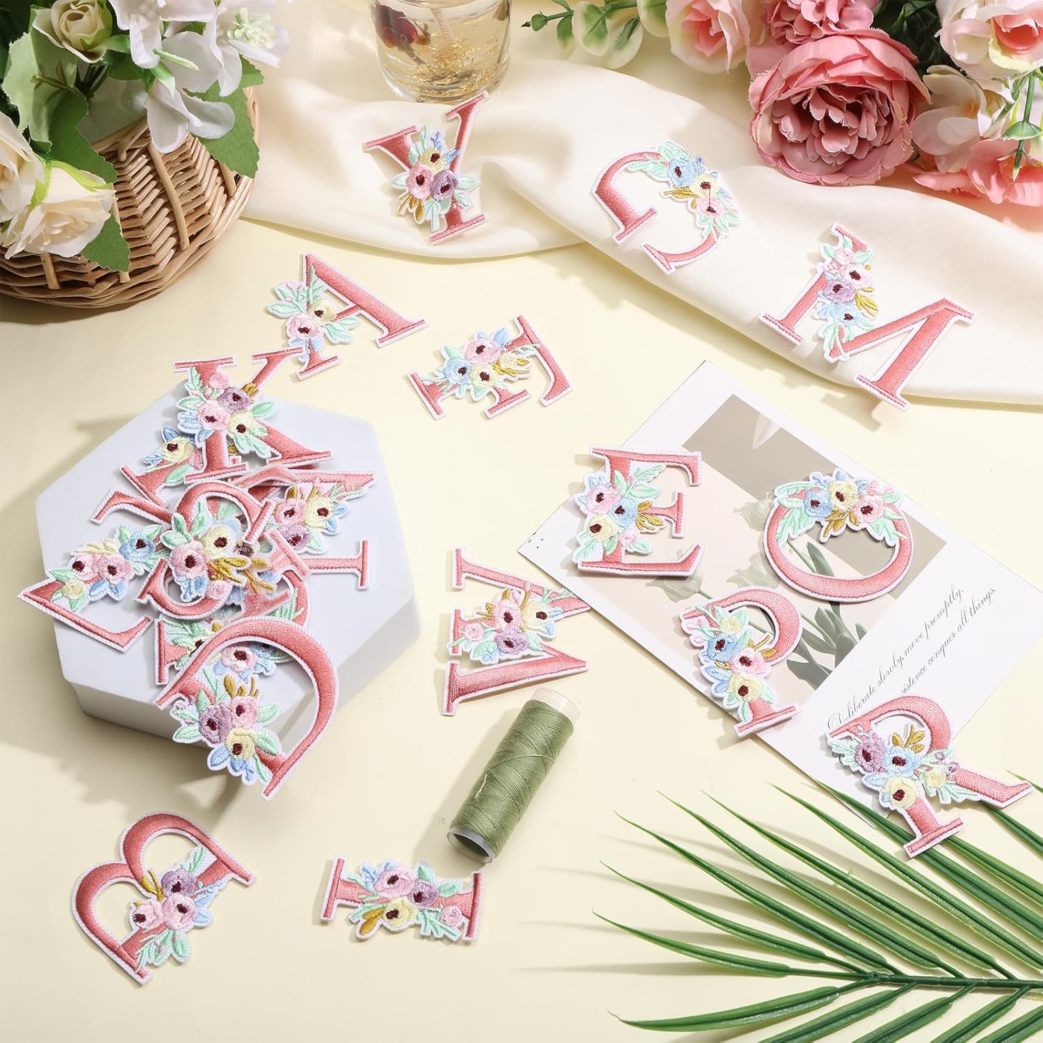 26Pcs A-Z Embroidery Alphabet Patches Pink Iron on Letter Patches Sew on Flower Letter Patch for Clothing Dress Shirts Jackets Backpacks Hats - Image 5