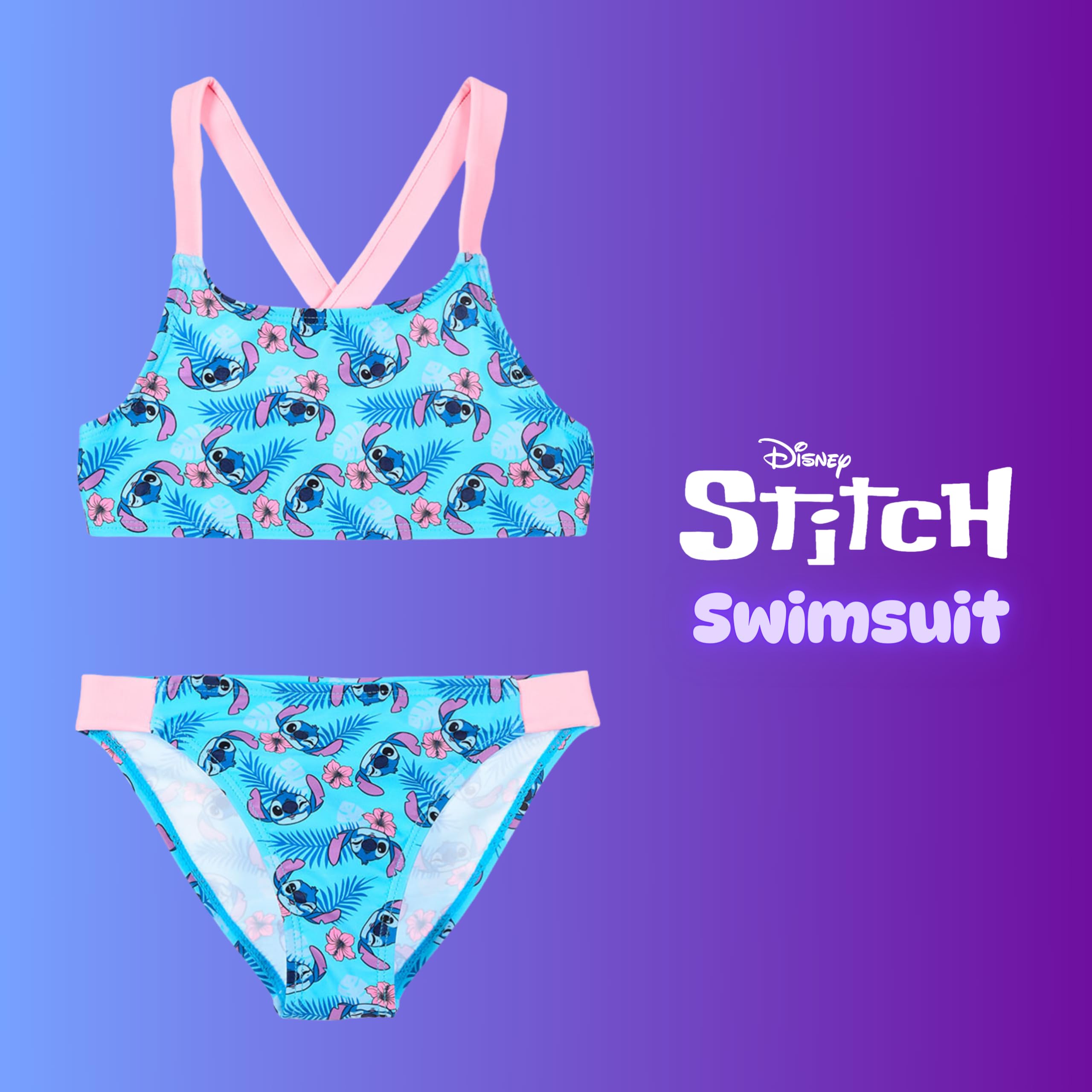 Disney Stitch Bikini para Niña, Bañador de Dos Piezas Verano Infantil Adolescentes, Tallas 6 a 12 Años