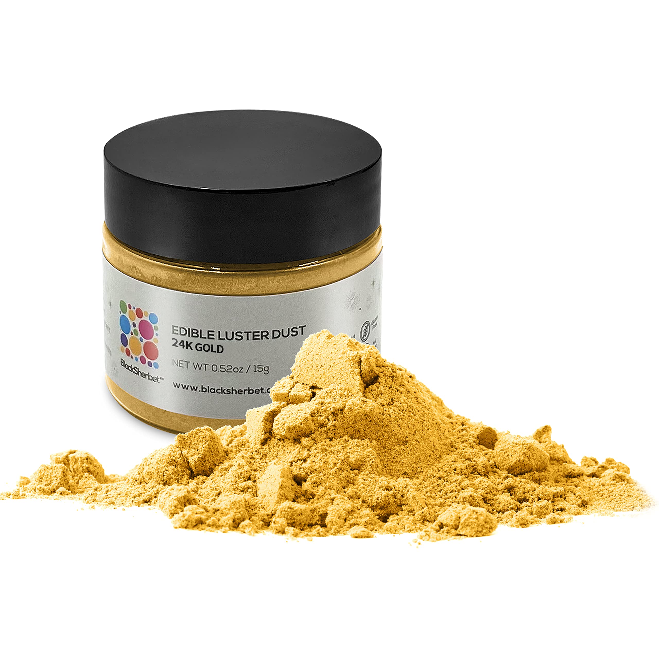 Blacksherbet Edible Luster Dust (15 grams) for Gourmet Cakes, Dessert, Cupcakes, Decorations, Cookie, Macarons. Edible & Food Grade Coloring Edible Dust & Glitters. Koshe (24k)