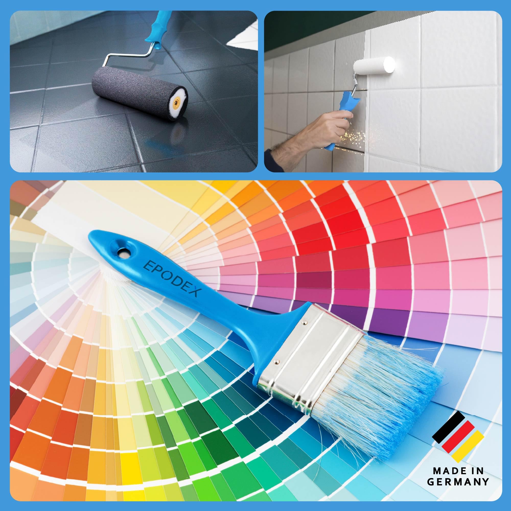 EPODEX Pintura para azulejos 2K con accesorios - Peach - Pastel | Pintura azulejos baño, cocina y más, Resistente al agua y abrasión, Apta para suelos y paredes - 1,8kg (7m² con 2 capas)