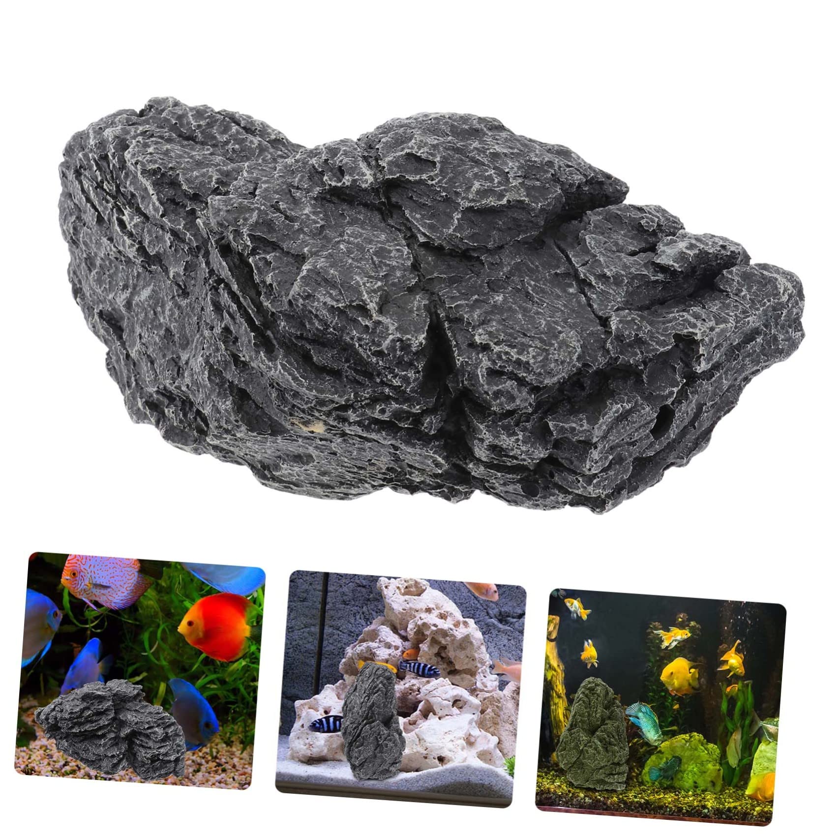 Decorazioni per Acquario in Resina Effetto Pietra Realistico, Pietre Nere per Arredare Acquari e Terrari Aspetto Naturale e Design Resistente Stili Multipli