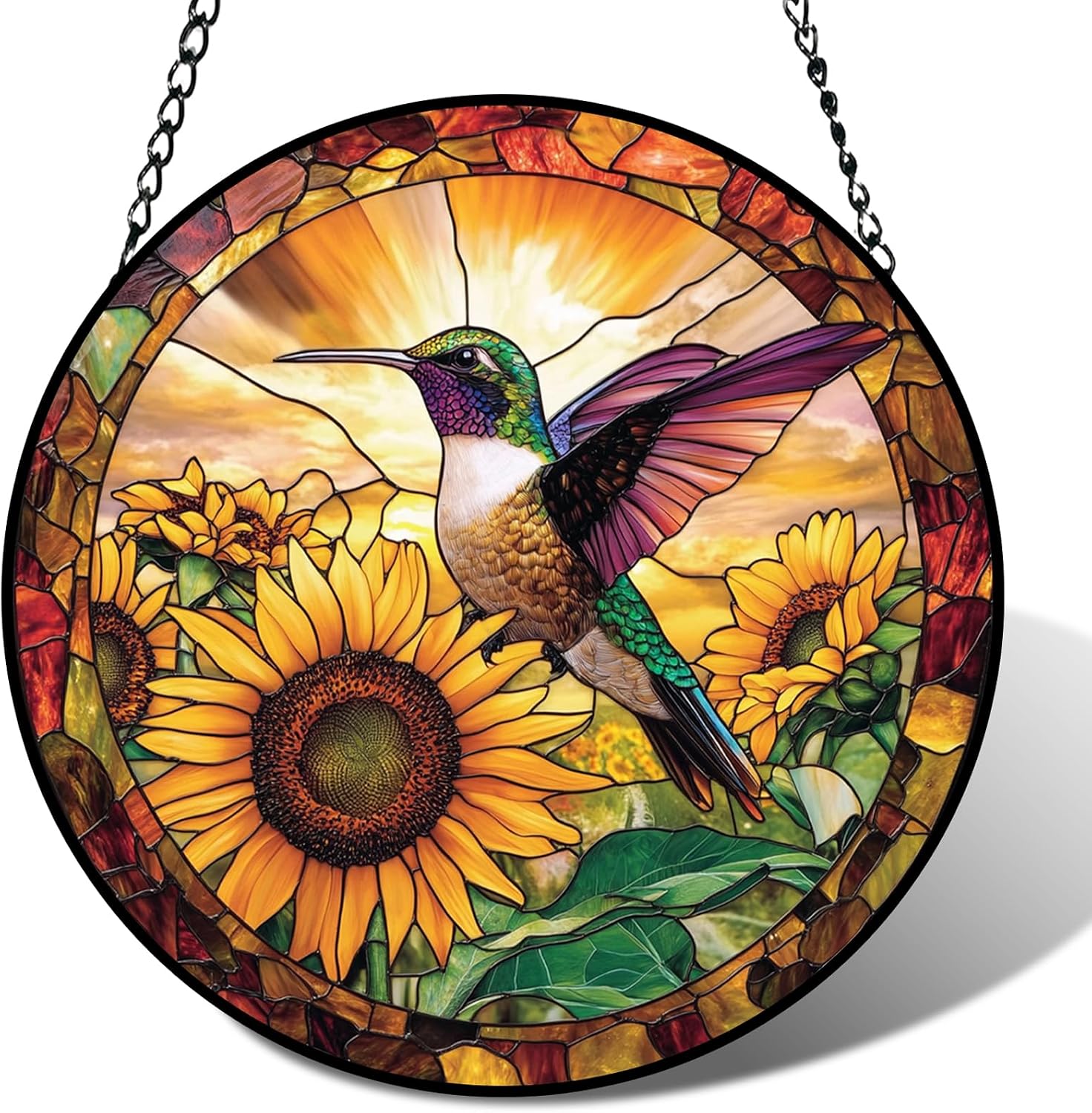 Stained Glass Hummingbird Suncatcher Window Hanging Flowers Gifts for Mom