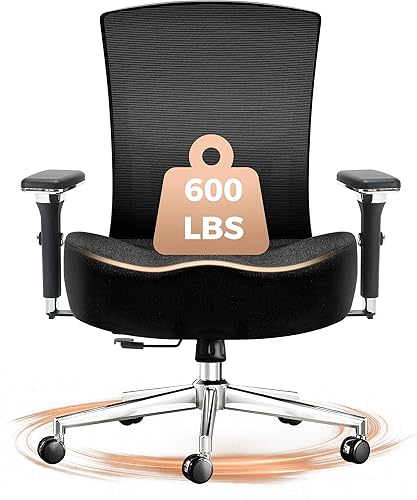 Silla de oficina grande y alta de 600 libras, silla de escritorio ergonómica de malla transpirable de gran tamaño con cojín de asiento grueso en