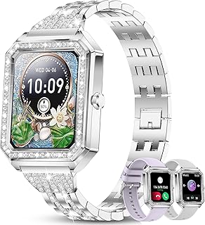 Efolen Smart Watches for Women, Diomands Ladies Fitness Watch (Answer/Make Calls) with SpO2 Monitor Heart Rate Sleep Tracker SNS Notification IP67 Waterproof Smart Watch for Android iOS, Silver
