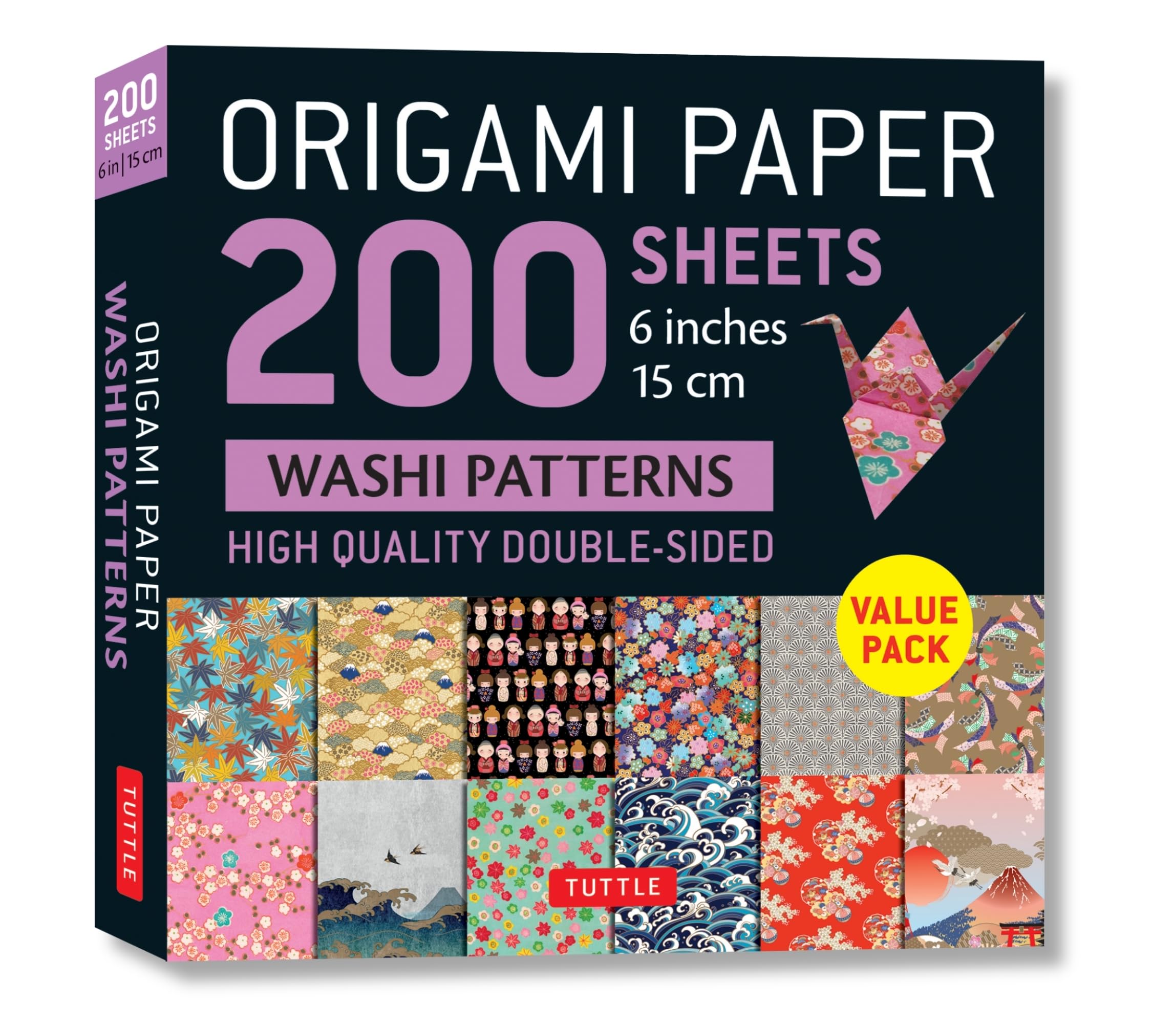 Tuttle Publishing Origami Paper 200 sheets Washi Patterns 6" (15 cm): Origami Paper: Double Sided Origami Sheets Printed with 12 Different Designs (Instructions for 6 Projects Included)
