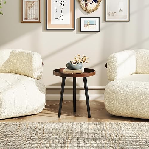 Miniatura 17 de Giantex Mesa auxiliar redonda, mesa auxiliar con bandeja de madera, soporte de trípode resistente y conectores de metal de alta calidad, mesa