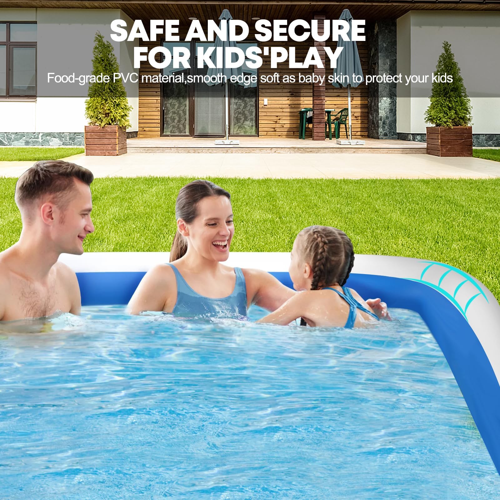 Piscina gonfiabile, rettangolare, grande, per cortile, giardino, balcone, 150 x 100 x 50 cm