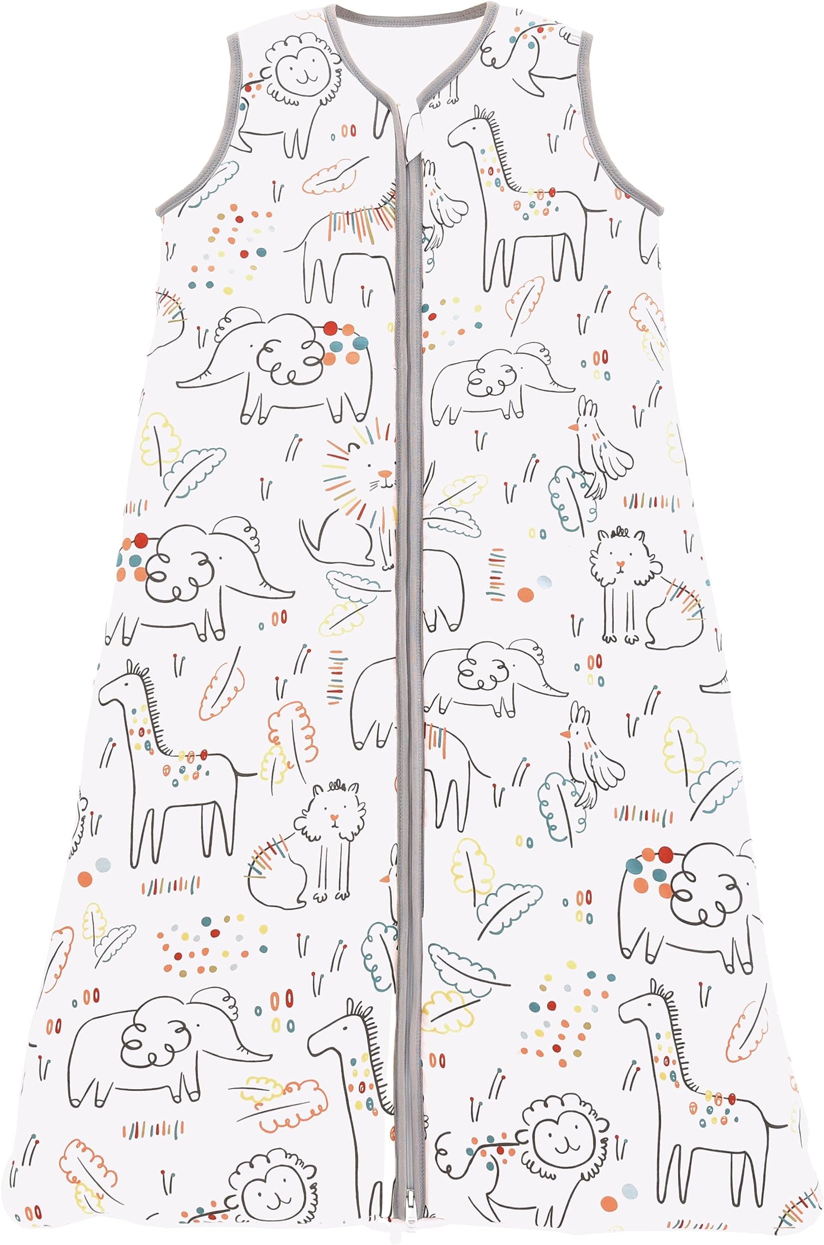 Baby Sleeping Bag for Summer 100% Cotton 0.5 Tog, Infant Sleeping Bag Unisex Wearable Blanket Sleeping Sack for Toddler, Happy animal, 110cm/3-4 T