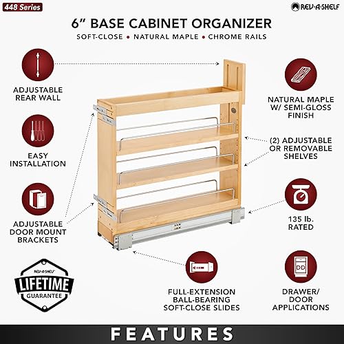 Vista 4 de Rev-A-Shelf Organizador de almacenamiento extraíble de 5 pulgadas para gabinetes de cocina o baño, estante de especias/estantes de despensa