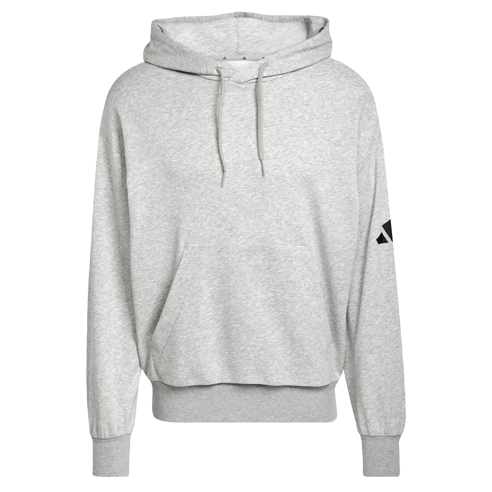 adidas Men's ESSENTIALS LOSE FIT THREE BAR TERRY HOODIE, Medium Grey Heather/Black, XXL