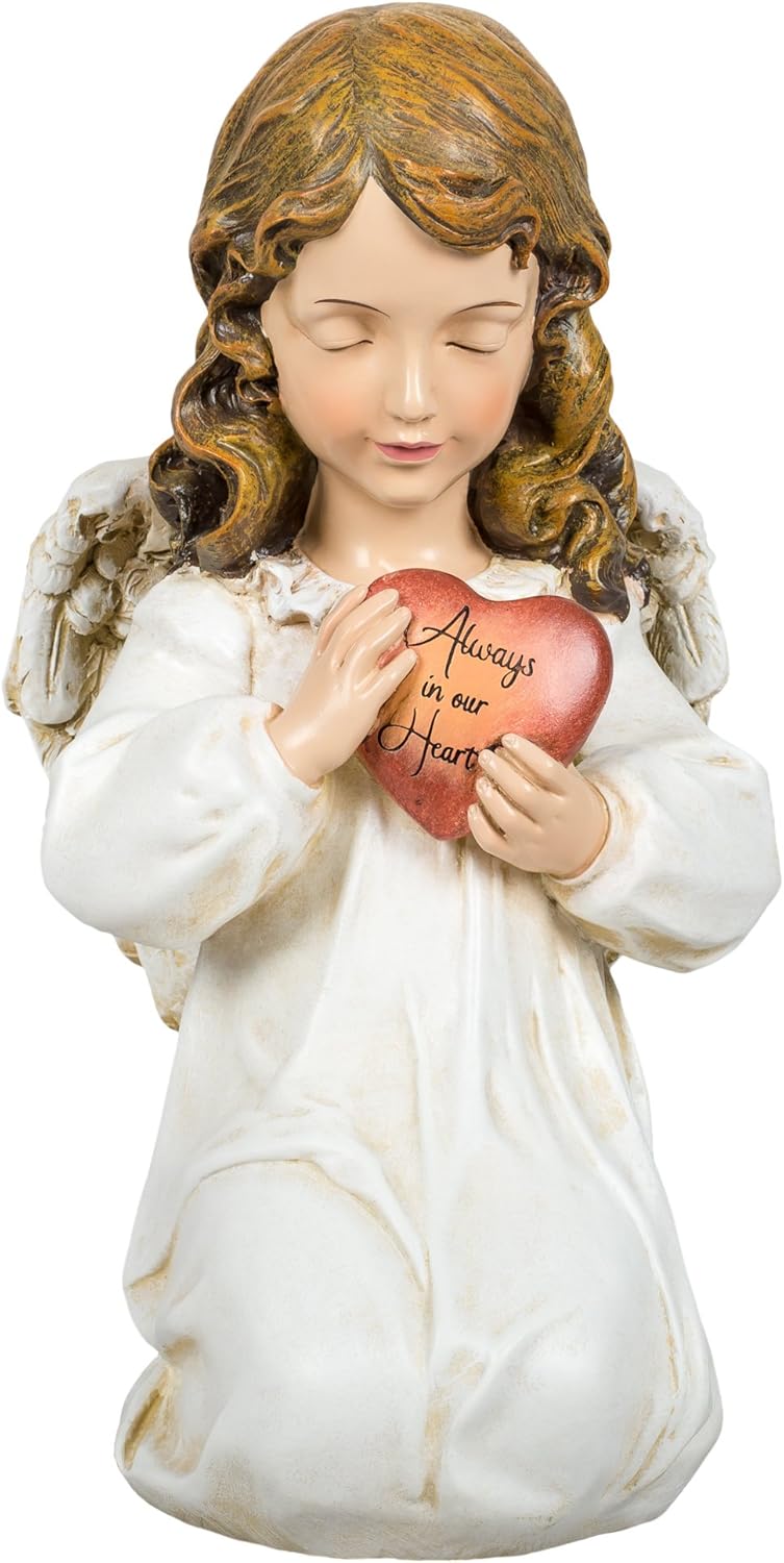 Joseph's Studio by Roman, 11.75" H Memorial Angel Holding a Heart Garden Statue, Outdoor Décor